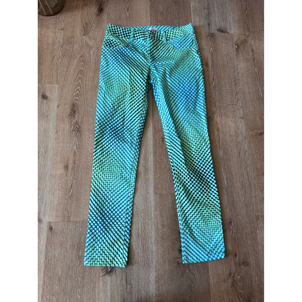 P.A.R.O.S.H. Green Blue Optical Illusion Dot Print Slim Pants XS Made in Italy